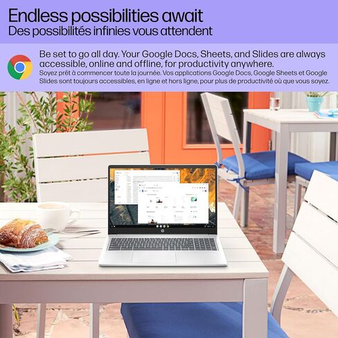 HP Chromebook Plus 15.6 بوصة محمول 15A-NB0003CA ، Intel® Core ™ I3-N305 ، Intel® UHD Graphics ، 8GB LPDDR5-4800 MHz ، 128GB UFS ، (15A-NB0003CA ، Silver) in Kuwait