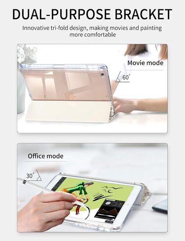 Watbro Case for iPad 9th / 8th / 7th Generation (2021/2020/2019) 10.2 inch, Slim Trifold iPad 9th Generation Case Clear Back Transparent Cover with Pencil Holder & Auto Sleep/Wake Cover in Saudi Arabia