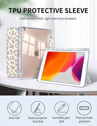 Watbro Case for iPad 9th / 8th / 7th Generation (2021/2020/2019) 10.2 inch, Slim Trifold iPad 9th Generation Case Clear Back Transparent Cover with Pencil Holder & Auto Sleep/Wake Cover in Saudi Arabia