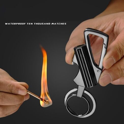 Permanent Match Unlimited Kerosene Lighter with Multi-Function Keychain Bottle Opener, Reusable Waterproof and Windproof Matches, Permanent Flint Fire Starter, Suitable for Outdoor Survival(Silver) in Saudi Arabia
