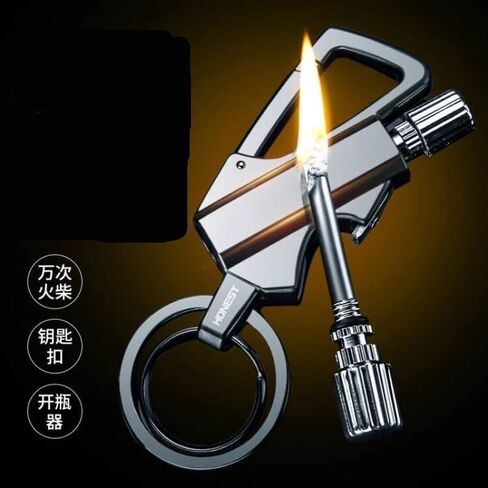 Permanent Match Unlimited Kerosene Lighter with Multi-Function Keychain Bottle Opener, Reusable Waterproof and Windproof Matches, Permanent Flint Fire Starter, Suitable for Outdoor Survival(Silver) in Saudi Arabia