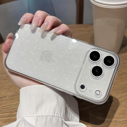 for iPhone 17 Pro Max Case Cute Clear Glitter with Design Girly Anti-Yellowing Shockproof Protective Cover Slim TPU Wireless Charging Compatible Clear Phone Case for iPhone 17 ProMax for Women Girls in Saudi Arabia