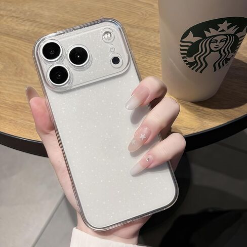 for iPhone 17 Pro Max Case Cute Clear Glitter with Design Girly Anti-Yellowing Shockproof Protective Cover Slim TPU Wireless Charging Compatible Clear Phone Case for iPhone 17 ProMax for Women Girls in Saudi Arabia