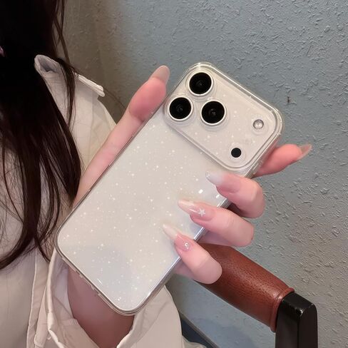 for iPhone 17 Pro Max Case Cute Clear Glitter with Design Girly Anti-Yellowing Shockproof Protective Cover Slim TPU Wireless Charging Compatible Clear Phone Case for iPhone 17 ProMax for Women Girls in Saudi Arabia