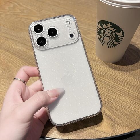 for iPhone 17 Pro Max Case Cute Clear Glitter with Design Girly Anti-Yellowing Shockproof Protective Cover Slim TPU Wireless Charging Compatible Clear Phone Case for iPhone 17 ProMax for Women Girls in Saudi Arabia