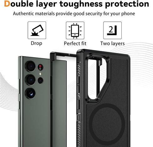 Magnetic Case for Samsung Galaxy S23 Ultra [Compatible with Magsafe] [Glass Screen Protector] [Dual Layer Military-Grade Protection] Heavy Duty Shockproof Cover for Samsung S23 Ultra 6.8 inch, Black in Kuwait