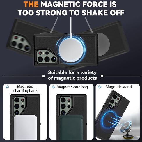 Magnetic Case for Samsung Galaxy S23 Ultra [Compatible with Magsafe] [Glass Screen Protector] [Dual Layer Military-Grade Protection] Heavy Duty Shockproof Cover for Samsung S23 Ultra 6.8 inch, Black in Kuwait