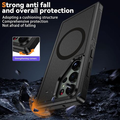 Magnetic Case for Samsung Galaxy S23 Ultra [Compatible with Magsafe] [Glass Screen Protector] [Dual Layer Military-Grade Protection] Heavy Duty Shockproof Cover for Samsung S23 Ultra 6.8 inch, Black in Kuwait