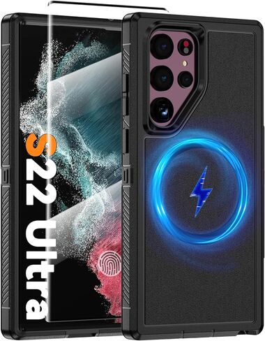 Magnetic Case for Samsung Galaxy S23 Ultra [Compatible with Magsafe] [Glass Screen Protector] [Dual Layer Military-Grade Protection] Heavy Duty Shockproof Cover for Samsung S23 Ultra 6.8 inch, Black in Kuwait