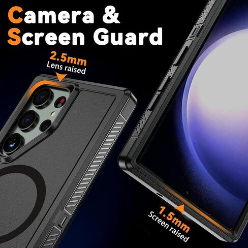 Magnetic Case for Samsung Galaxy S23 Ultra [Compatible with Magsafe] [Glass Screen Protector] [Dual Layer Military-Grade Protection] Heavy Duty Shockproof Cover for Samsung S23 Ultra 6.8 inch, Black in Kuwait