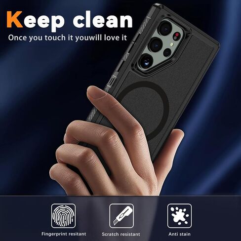 Magnetic Case for Samsung Galaxy S23 Ultra [Compatible with Magsafe] [Glass Screen Protector] [Dual Layer Military-Grade Protection] Heavy Duty Shockproof Cover for Samsung S23 Ultra 6.8 inch, Black in Kuwait