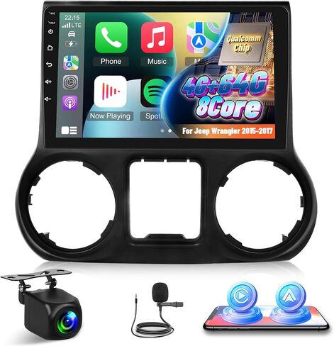 Qualcomm 8 Core [4+64g] Car Radio for Jeep Wrangler 2015 2016 2017 ، 10.1 chases Android Touchscreen Jeep Wrangler Stereo ، Carplay & Android Auto/FM RDS/EQ Audio/Bluetooth 5.1/SWC in Kuwait