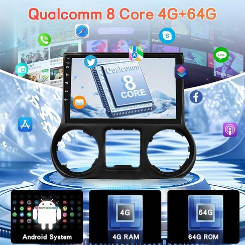 Qualcomm 8 Core [4+64g] Car Radio for Jeep Wrangler 2015 2016 2017 ، 10.1 chases Android Touchscreen Jeep Wrangler Stereo ، Carplay & Android Auto/FM RDS/EQ Audio/Bluetooth 5.1/SWC in Kuwait