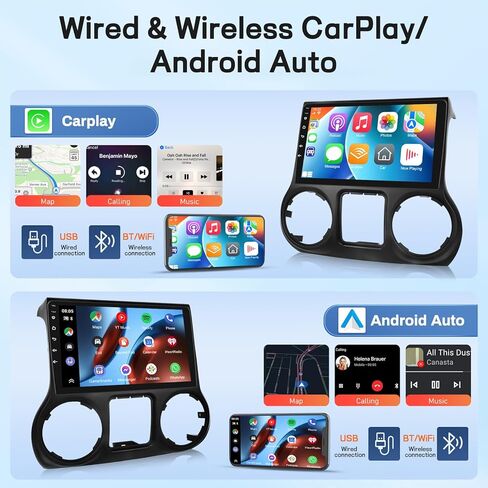Qualcomm 8 Core [4+64g] Car Radio for Jeep Wrangler 2015 2016 2017 ، 10.1 chases Android Touchscreen Jeep Wrangler Stereo ، Carplay & Android Auto/FM RDS/EQ Audio/Bluetooth 5.1/SWC in Kuwait