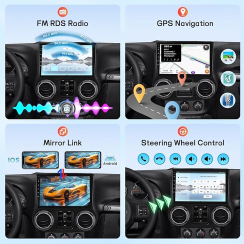 Qualcomm 8 Core [4+64g] Car Radio for Jeep Wrangler 2015 2016 2017 ، 10.1 chases Android Touchscreen Jeep Wrangler Stereo ، Carplay & Android Auto/FM RDS/EQ Audio/Bluetooth 5.1/SWC in Kuwait