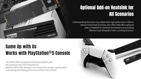 KLEVV CRAS C925G 2TB M.2 2280 NVMe PCIe Gen4x4 Internal Gaming SSD with Graphene Heatsink, Compatible with PS5, up to 7400MB/s (K02TBM2SP0-25G) in Kuwait