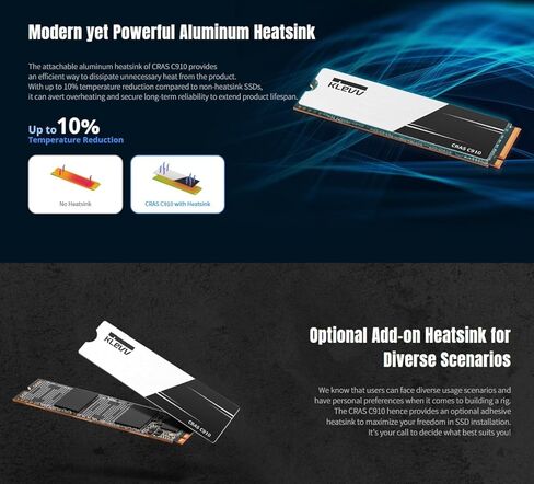 KLEVV CRAS C925G 2TB M.2 2280 NVMe PCIe Gen4x4 Internal Gaming SSD with Graphene Heatsink, Compatible with PS5, up to 7400MB/s (K02TBM2SP0-25G) in Kuwait