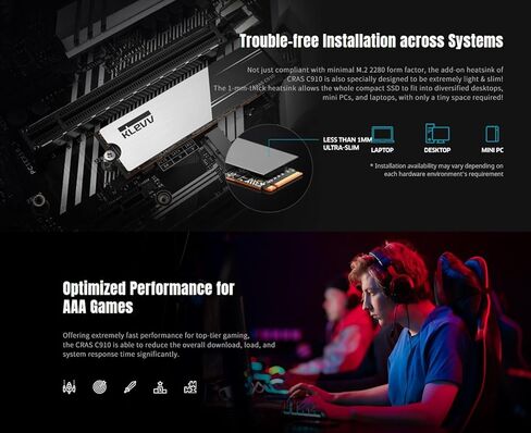 KLEVV CRAS C925G 2TB M.2 2280 NVMe PCIe Gen4x4 Internal Gaming SSD with Graphene Heatsink, Compatible with PS5, up to 7400MB/s (K02TBM2SP0-25G) in Kuwait