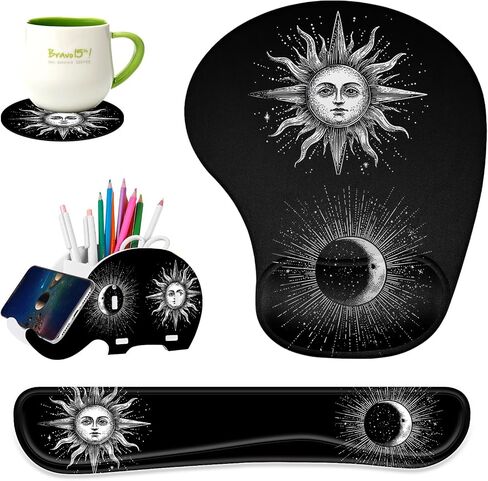 Keyboard Wrist Rest Pad Ergonomic Mouse Pad Set,Non-Slip PU Base for Laptop, Home, Gaming, Office,Matching Elephant Pen Holder and Cup Coaster(Starry Night) in Kuwait