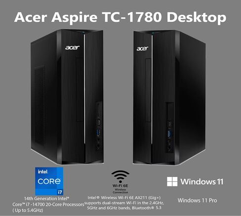 acer 2025 SFF Desktop Computer Intel Core i7-14700K (Beats i9-12900K), 32GB RAM, 1TB PCIe SSD, Intel UHD Graphics 730, Wi-Fi, 2-Monitor Support 4K, Keyboard & Mouse, Bluetooth, RJ45, Windows 11 Home in Saudi Arabia