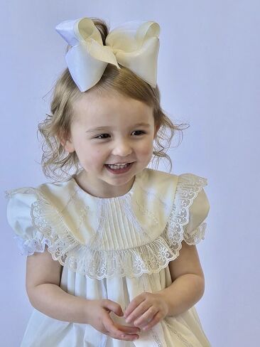 ربطات شعر من الحرير المضلع للفتيات من Wee Ones مع طبقة من الأورجانزا على مشبك WeeStay، King، Off White in Kuwait