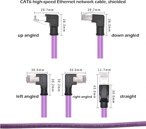 RJ45 CAT6 Ethernet تصحيح كابل ، 1 جيجابت في الثانية عالي السرعة لطابعة جهاز التوجيه التلفزيوني Ethercat Profinet Industrial Camera Switch Network ، مقاوم للأشعة فوق البنفسجية ، الأرجواني ، أعلى زاوية إلى مستقيم ، 1M ، 1M in Kuwait