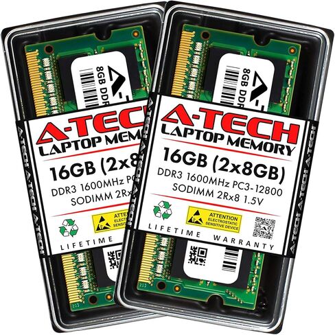 مجموعة ذاكرة A-Tech 16GB (2 × 8 جيجا بايت) لذاكرة Dell Inspiron 15 (5559)-DDR3/DDR3L 1600MHz PC3-12800 NON ECC SO-DIMM 2RX8 1.35V in Saudi Arabia