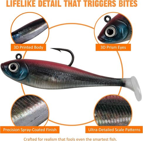 5/6Pcs Pre-Rigged Soft Plastic Lures, Paddle Tail Swimbait, Jig Heads for Bass, Walleye, Pike, Trout, Redfish Fishing in Kuwait