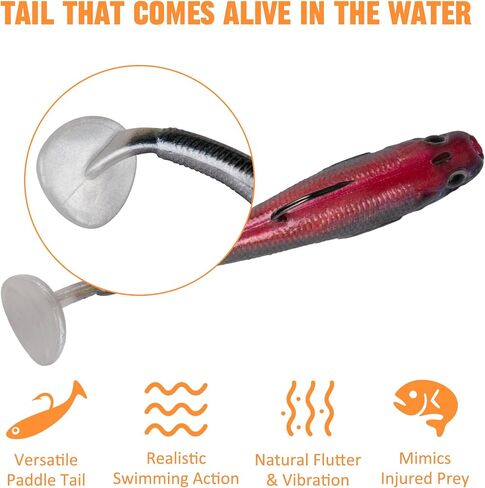 5/6Pcs Pre-Rigged Soft Plastic Lures, Paddle Tail Swimbait, Jig Heads for Bass, Walleye, Pike, Trout, Redfish Fishing in Kuwait
