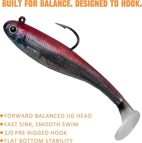 5/6Pcs Pre-Rigged Soft Plastic Lures, Paddle Tail Swimbait, Jig Heads for Bass, Walleye, Pike, Trout, Redfish Fishing in Kuwait