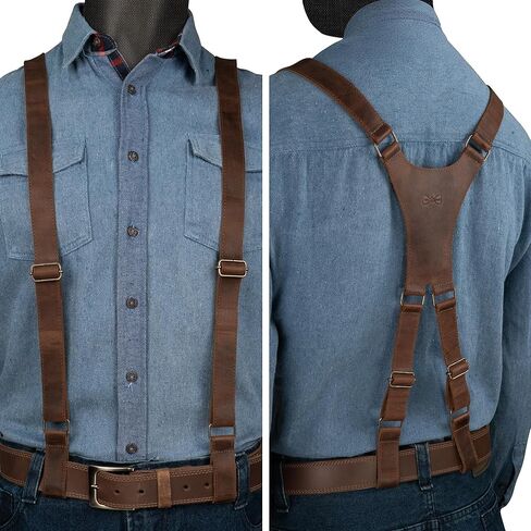 Hide & Groom, X Back Suspender with Belt Loops for Groomsmen, Formal Wear for Weddings, Harness for Dinner Parties, Steampunk, Full Grain Leather, Handmade, Bourbon Brown in Saudi Arabia