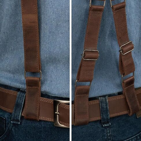 Hide & Groom, X Back Suspender with Belt Loops for Groomsmen, Formal Wear for Weddings, Harness for Dinner Parties, Steampunk, Full Grain Leather, Handmade, Bourbon Brown in Saudi Arabia