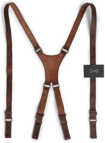 Hide & Groom, X Back Suspender with Belt Loops for Groomsmen, Formal Wear for Weddings, Harness for Dinner Parties, Steampunk, Full Grain Leather, Handmade, Bourbon Brown in Saudi Arabia
