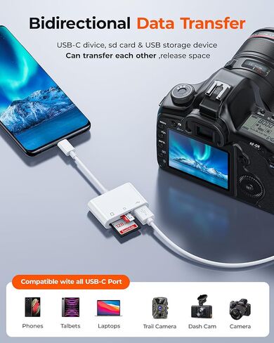 قارئ بطاقات SD من RayCue USB-C - قارئ بطاقات من النوع C إلى SD/MicroSD لأجهزة iPhone 15/iPad/Mac/Laptop، وiMac/iPad Pro/Air/Mini، وMacBook Pro/Air، وGalaxy in Kuwait