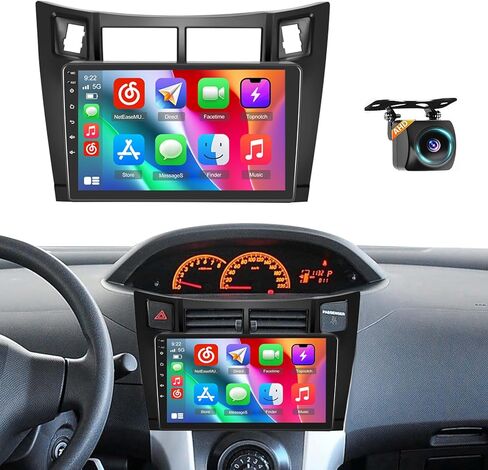 راديو سيارات ستيريو لسيارة تويوتا ياريس 2006 2007 2008 2008 2010 2011 مع Carplay اللاسلكي Android Auto ، 4+64g 9 بوصة HD IPS راديو بلوتوث مع BT5.0 32EQ 1280 * 720P GPS WIFI in Kuwait