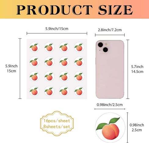 CREATCABIN 128 Pcs Cartoon Peach Sticker Fruit Stickers Vinyl Waterproof Self-Adhesive Decals Planner Paster Decors for Laptop Flasks Water Bottle Computer Phone DIY Scrapbooking Luggage 2.5x2.5cm in Saudi Arabia