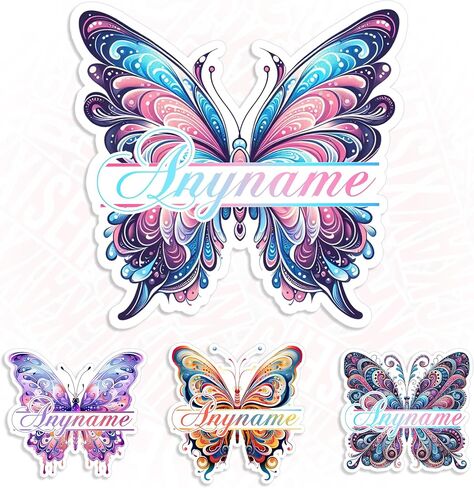 Custom Watercolor Butterfly Name Decal Personalized Name Stickers Cute Waterproof Die-Cut Vinyl Laptop Sticker, Water Bottle Sticker, Funny Car Birthday Gifts for Her Him Kids Friends in Saudi Arabia