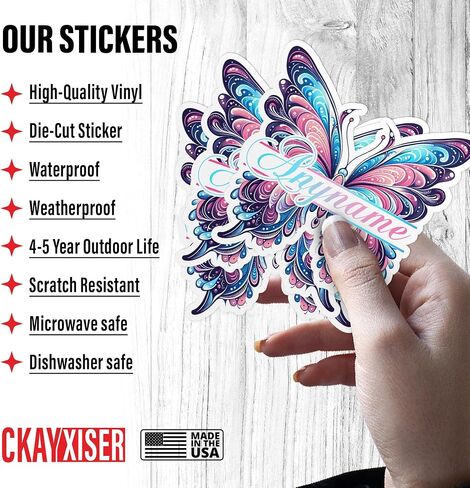 Custom Watercolor Butterfly Name Decal Personalized Name Stickers Cute Waterproof Die-Cut Vinyl Laptop Sticker, Water Bottle Sticker, Funny Car Birthday Gifts for Her Him Kids Friends in Saudi Arabia