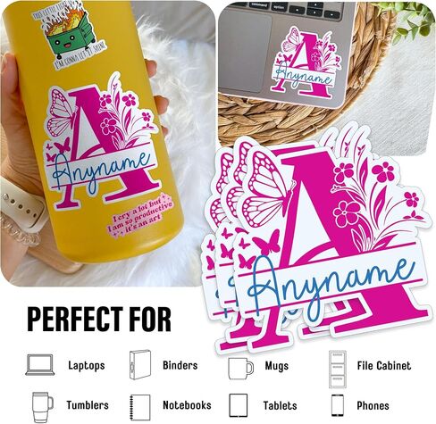 Custom Watercolor Butterfly Name Decal Personalized Name Stickers Cute Waterproof Die-Cut Vinyl Laptop Sticker, Water Bottle Sticker, Funny Car Birthday Gifts for Her Him Kids Friends in Saudi Arabia