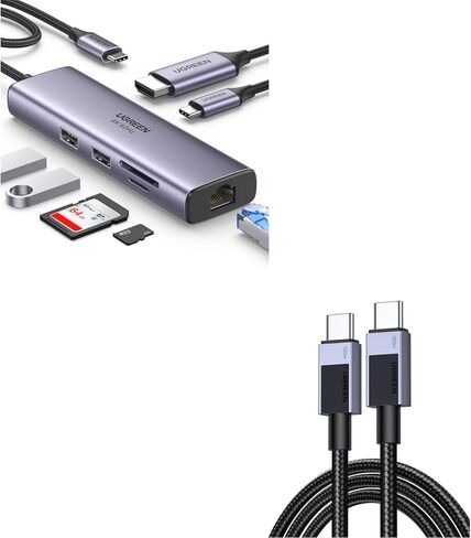UGREEN 7-in-1 USB C Hub Bundle with 3.3FT 100W USB C to USB C Cable Fast Charging, Type C Cord USB C Charger Cable Compatible with iPhone 15/15 Pro/15 Pro Max, Galaxy S24/S23 in Saudi Arabia
