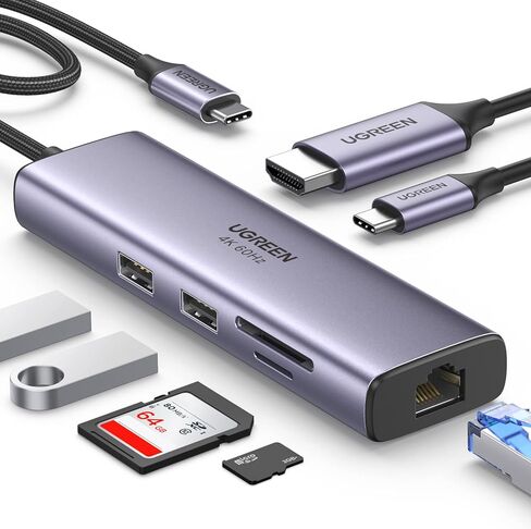 UGREEN 7-in-1 USB C Hub Bundle with 3.3FT 100W USB C to USB C Cable Fast Charging, Type C Cord USB C Charger Cable Compatible with iPhone 15/15 Pro/15 Pro Max, Galaxy S24/S23 in Saudi Arabia