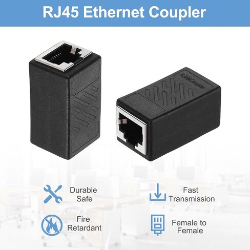 Meccanixity 2pcs RJ45 Ethernet Coupler ، Ethernet joupler أنثى للإناث في خط CAT7 CAT5E CAT5 Extender Cable Adapter ، Black in Kuwait