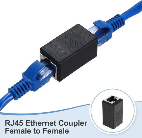 Meccanixity 2pcs RJ45 Ethernet Coupler ، Ethernet joupler أنثى للإناث في خط CAT7 CAT5E CAT5 Extender Cable Adapter ، Black in Kuwait