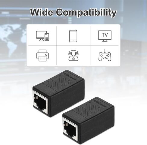 Meccanixity 2pcs RJ45 Ethernet Coupler ، Ethernet joupler أنثى للإناث في خط CAT7 CAT5E CAT5 Extender Cable Adapter ، Black in Kuwait
