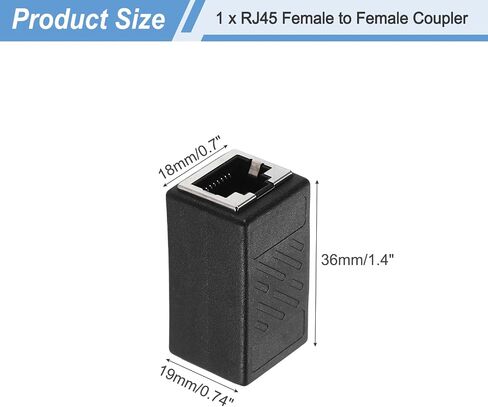 Meccanixity 2pcs RJ45 Ethernet Coupler ، Ethernet joupler أنثى للإناث في خط CAT7 CAT5E CAT5 Extender Cable Adapter ، Black in Kuwait