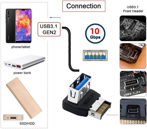 Chenyang USB 3.1 رأس اللوحة الأمامية ذكر إلى USB 3.0 أنثى 90 درجة أعلى بزاوية محول توسيع ميناء اللوحة الأم الزاوية in Kuwait