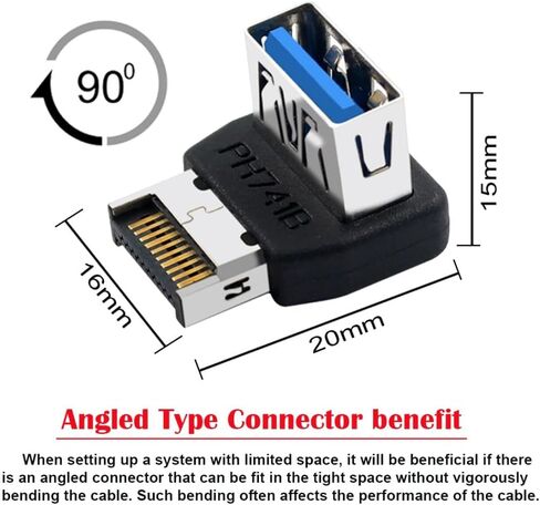 Chenyang USB 3.1 رأس اللوحة الأمامية ذكر إلى USB 3.0 أنثى 90 درجة أعلى بزاوية محول توسيع ميناء اللوحة الأم الزاوية in Kuwait