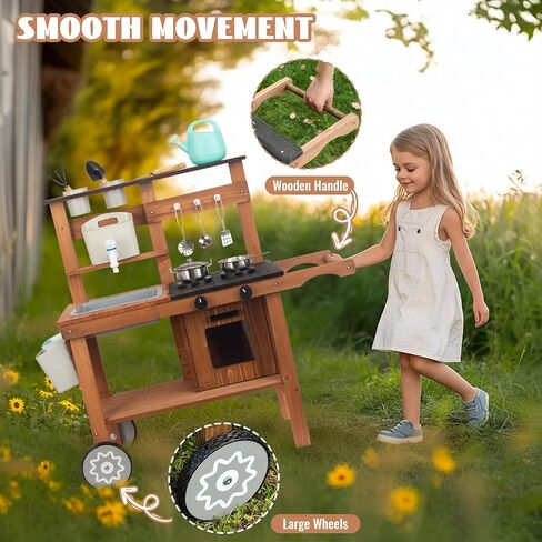 مجموعة مطبخ اللعب الخشبية من WOODENFUN للأطفال الصغار، هدية مطبخ للأولاد والبنات، للأعمار من 3 سنوات فما فوق، الأبعاد: 32 بوصة ارتفاع × 19 بوصة عرض × 11 بوصة عمق in Kuwait