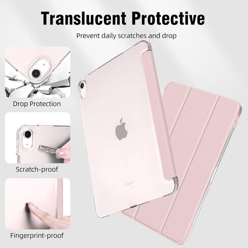 حافظة لجهاز iPad (A16) الجيل الحادي عشر 11 بوصة 2025، حافظة iPad الجيل العاشر 10.9 بوصة 2022، حافظة خلفية صلبة شفافة من البولي كربونات مع تنبيه/غفو تلقائي، غطاء حامل ثلاثي الطي، أبيض in Kuwait