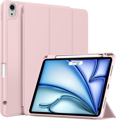 Case for iPad Air 11-Inch M3/M2 (2025/2024), iPad Air 5/4 (2022/2020 5th/4th Generation 10.9-Inch) with Pencil Holder, Slim Stand Soft Back Support Touch ID and Auto Wake/Sleep (Light Pink) in Kuwait
